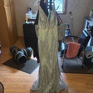 JVN by Jovani Silver Sequin Prom Dress